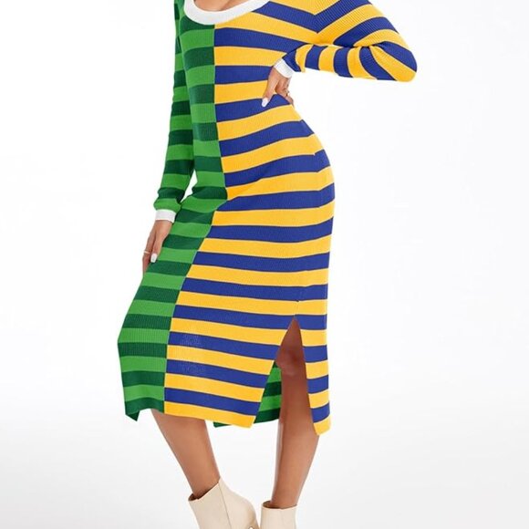 Wenrine Long Sleeve Striped Dress Scoop Neck Medium - Picture 1 of 6